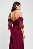 Burgundy Off The Shoulder A Line Long Formal Dress