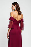 Burgundy Off The Shoulder A Line Long Formal Dress