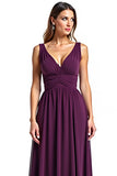 Purple A Line V-Neck Pleated Long Formal Dress