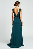 Peacock V-Neck A Line Beaded Long Mother of the Bride Dress