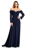 Off The Shoulder A Line Long Sleeve Navy Mother of the Bride Dress