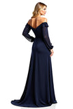 Off The Shoulder A Line Long Sleeve Navy Mother of the Bride Dress