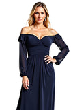 Off The Shoulder A Line Long Sleeve Navy Mother of the Bride Dress