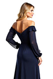 Off The Shoulder A Line Long Sleeve Navy Mother of the Bride Dress