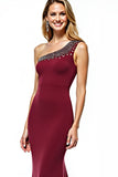 Burgundy Mermaid One Shoulder Beaded Long Formal Dress