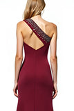 Burgundy Mermaid One Shoulder Beaded Long Formal Dress