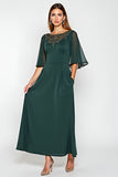 Pine A Line Boat Neck Wedding Guest Dress with Half Sleeves