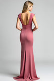 Pink Mermaid V-Neck Long Mother of the Bride Dress