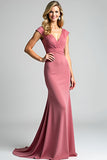 Pink Mermaid V-Neck Long Mother of the Bride Dress