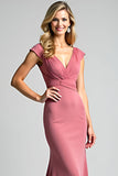 Pink Mermaid V-Neck Long Mother of the Bride Dress