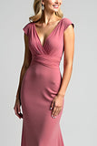 Pink Mermaid V-Neck Long Mother of the Bride Dress