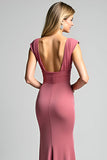 Pink Mermaid V-Neck Long Mother of the Bride Dress