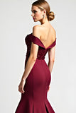 Burgundy Off The Shoulder Mermaid Long Formal Dress With Sequins