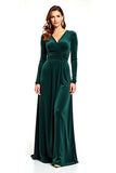 Green Long Sleeve Velvet V-Neck Wedding Guest Dress