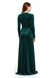 Green Long Sleeve Velvet V-Neck Wedding Guest Dress