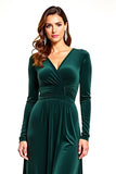 Green Long Sleeve Velvet V-Neck Wedding Guest Dress