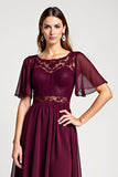 Cabernet A Line Lace Round Neck Midi Wedding Guest Dress