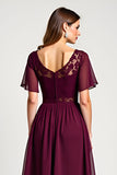 Cabernet A Line Lace Round Neck Midi Wedding Guest Dress