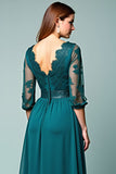 Peacock A-Line V-Neck Long Sleeve Formal Dress with Lace