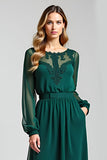 Green Chiffon A Line Embroidered Long Sleeve Formal Dress