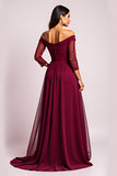 Off The Shoulder Burgundy Long Wedding Guest Dress