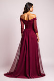 Off The Shoulder Burgundy Long Wedding Guest Dress