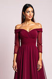 Off The Shoulder Burgundy Long Wedding Guest Dress