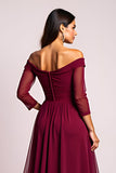 Off The Shoulder Burgundy Long Wedding Guest Dress