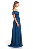 Blue Off The Shoulder Long Wedding Guest Dress