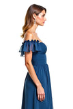 Blue Off The Shoulder Long Wedding Guest Dress