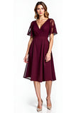 Red Embroidered Midi-Length Wedding Guest Dress