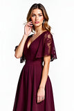 Red Embroidered Midi-Length Wedding Guest Dress