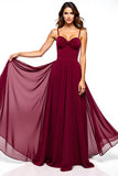 Burgundy A Line Long Wedding Guest Dress