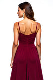 Burgundy A Line Long Wedding Guest Dress