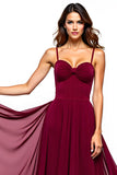 Burgundy A Line Long Wedding Guest Dress