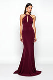 Burgundy Halter Mermaid Long Wedding Guest Dress