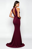 Burgundy Halter Mermaid Long Wedding Guest Dress