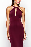 Burgundy Halter Mermaid Long Wedding Guest Dress