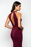 Burgundy Halter Mermaid Long Wedding Guest Dress