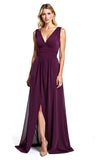 Purple V-Neck Long Wedding Guest Dress With Slit