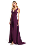 Purple V-Neck Long Wedding Guest Dress With Slit