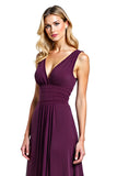 Purple V-Neck Long Wedding Guest Dress With Slit