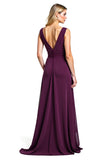 Purple V-Neck Long Wedding Guest Dress With Slit