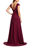 V-Neck Ruched Long Burgundy Wedding Guest Dress