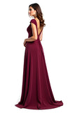 V-Neck Ruched Long Burgundy Wedding Guest Dress