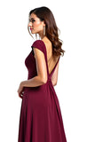 V-Neck Ruched Long Burgundy Wedding Guest Dress