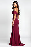 Burgundy Off The Shoulder Mermaid Long Wedding Guest Dress