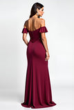 Burgundy Off The Shoulder Mermaid Long Wedding Guest Dress