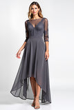 Grey High-Low A Line Formal Dress With Lace