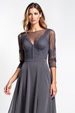 Grey High-Low A Line Formal Dress With Lace